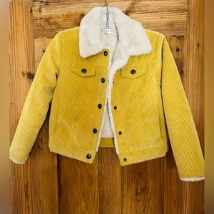Yellow corduroy jacket with faux fur lining